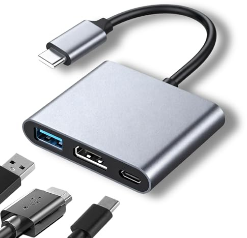 SJACXANM Adaptateur USB C vers HDMI, 3 En1 Multiport Adapter USB C avec HDMI 4k, Pd Charge 100w, USB 3.0, Adaptateur USB C HDMI pour Samsung, Google Chromebook, HP, Macbook Pro/Air, Surface