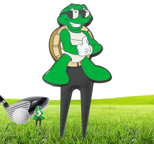Divot Strumento di riparazione portatile, a forma di tartaruga, in metallo, forchetta da golf, marcatore per palline, per uomini e donne, per prato erboso