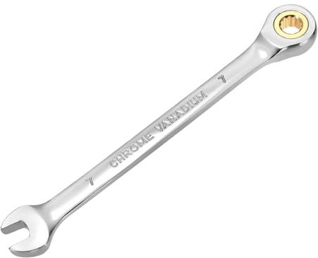 QUARKZMAN Llave Combinada De Trinquete 7mm Métrica 12 Puntos CR-V Acero Cromado Alargada Doble Caja Abierto Llaves De Trinquete Con Engranaje De 72 Dientes Y 5° Oscilación Herramienta Para
