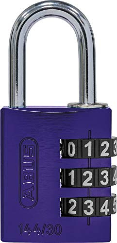 ABUS Aluminium-Zahlenschloss 144/30 lila mit großen Zahlen, 80794 | 3-stelliger Zahlencode, individuell einstellbar – anodisierter Aluminiumkörper, Kunststoffwalzen für hohe