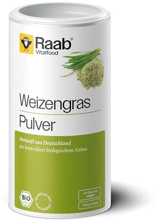 Raab Vitalfood Bio Weizengras-Pulver mit Folsäure & Vitamin K, perfekt für Smoothies & Shakes, vegan, glutenfrei, 1x 140 g Packung