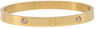 Luxury Gold -Plated Stainless Steel with CZ Stone Simple Style Love Bangle Bracelet for Women Men (Gold size 16cm)