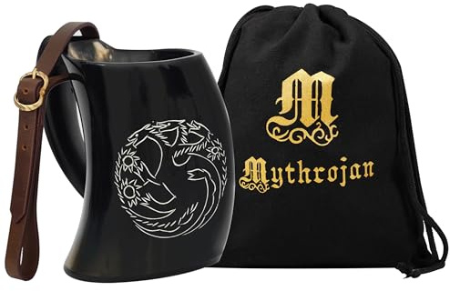 Mythorjan Viking Drinking Horn Tankard, Medieval Drinking Horn Tankard,Norse Tankard, Drinking Tankard Mug with Engraved Dragon Head Design for Medieval Events, Cosplay, LARP, SCA - 600 ML