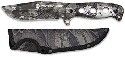 Cuchillo K25 Phyton Hoja 13,5 cm para Caza, Pesca, Camping, Outdoor, Supervivencia y Bushcraft K25 32338 + Portabotellas de regalo
