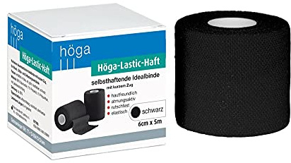 Höga-Lastic-Haft schwarze kohäsive Idealbinde mit kurzem Zug, selbsthaftende (kohäsive) Idealbinde mit kurzem Zug, 6cm x 5m gedehnt, Groß