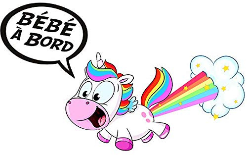 THELITTLESTICKER Aufkleber Baby an Bord! Einhorn mit Tiermotiv, Maße der Figur: H 10 cm x L 19 cm