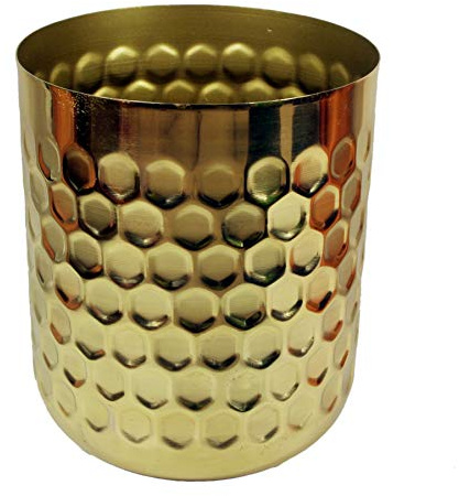 Leaf Blumentopf aus Metall mit Wabenmuster, 18 x 15,5 cm, goldfarben, Gold, 18 cm