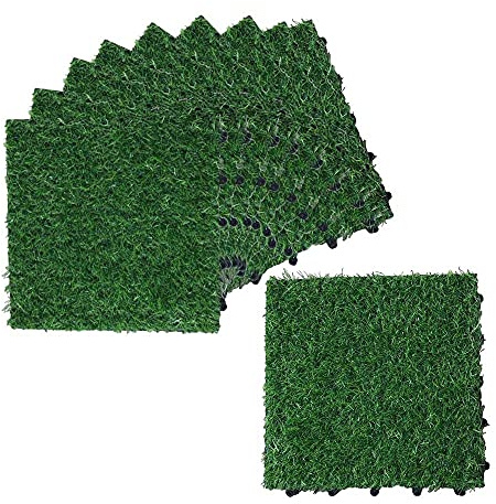 Dalles Gazon Artificiel Carré 10 pcs pour Intérieur/Extérieurs Clipsables Pelouse Synthétique 30 x 30 x 2,5 cm Moquette Pour Revêtement Balcon Terrasse Jardin