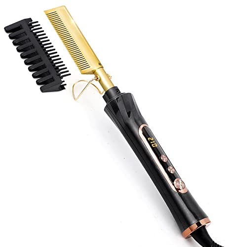 Ten-Tatent Hot Comb Hair Straightener Electric Anti-Scald Straightening Comb, Portable Ceramic Beard Straightener Brush Press Comb Ceramic LCD