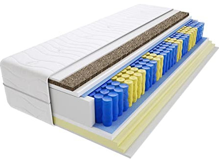 Godre Matratze 140x200 cm Doppelmatratze, H2 & H4 Federkernmatratze, Taschenfederkernmatratze 16 cm Hoch Visco Memory Seegras Hypoallergene, HR-Schaum, Wendematratze mit Klimafaser Sens Gras Mini