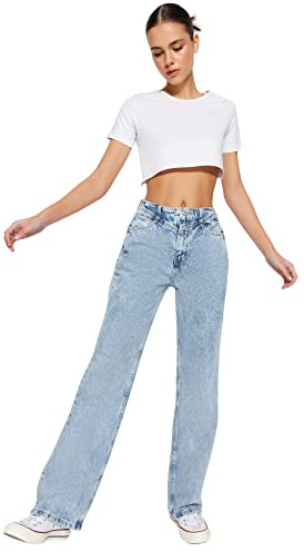 Trendyol Jeans azules de cintura alta y pernera ancha de los 90
