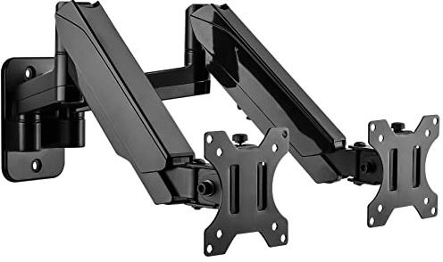 UPGRAVITY Dual Monitor Wall Mount, Double Monitor Wall Stand for Two 17-32 inch Flat/Curved Computer Screens, Height Adjustable Gas Spring Monitor Wall Monitor, Hold Up to 17.6lbs, VESA 75/100