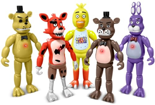 Action Figures Set, 5 Pcs Action Figures Toy, 5.5 Inches Movable Joints Collectible Toys Set with Light for Toys Dolls Gifts Cake Toppers