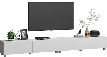 4housedesign® TV Board Lowboard Hängend | Fernsehschrank tv Sideboard Wohnzimmer | Lowboard Wohnzimmer fernsehregal tv Board Hängend tv Shrank tv 55 Zoll - TV Lowboard Weiß Mat 240cm