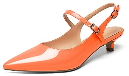 elashe Donna Cinturino alla Caviglia Kitten Heels Slingback Sandali Arancia EU43