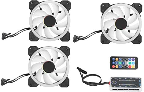 120mm Case Fan, 3Pcs RGB 6 Pin Low Noise Computer Fans with Multiple Light Modes, Shockproof High Performance Cooling PC Fans with Controller Screws, for PC Case