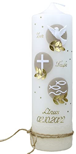 Cerziies® Taufkerze LINUS Junge oder Mädchen mit Name und Datum, individuell und handverziert 1699