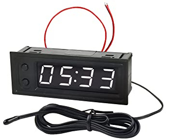 FBBULES 0.39” 3 en 1 LED Thermomètre Voltmètre DC 5-50V Auto Température L'horloge LED Affichage Numérique Voltomètre Affichage pour SUV, Moto, Bateau