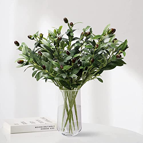 LOMOHOO Olive Branches 6 Pack Artificial Olive Tree Plants Branches Stems,Faux Plants Greenery Olive Leaves Fruits Branch Floral Arrangement for Home Garden Decoration (PL46)
