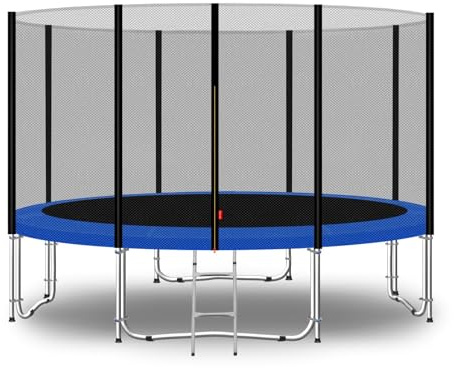 Baunsal® Trampolin Outdoor Ø 366 cm (EXD) blau als Komplettset mit Federabdeckung, Sprungmatte, Netz und Leiter - Gartentrampolin Spielzeug für Kinder
