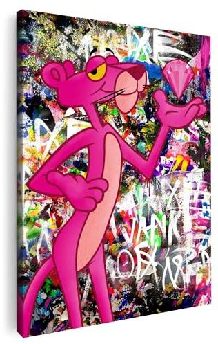 Artmazing | Pink Panther bunt | Poster & Kunstdrucke | Graffiti Bild | Pop Art Bilder Leinwand | Coole Wandbilder Wohnzimmer | Kunstdruck Leinwand | Wandbild XXL | Buntes Poster für Wand