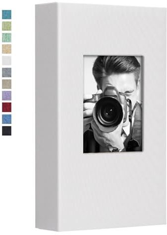 Vienrose 6x4 Photo Album Slip in for 300 Photos, Linen Cover with Black Pages, Large Capacity Picture Album for Wedding Photos, Family Memories & Anniversary Keepsakes, Acid-Free Photo Book，White