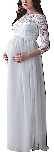 Miolasay Maternity Dress for Photography Chiffon Off-Shoulder Elegant Gown Front Split Long Pregnancy Dresses for Photoshoot (B-White, M)