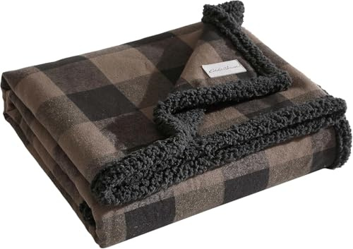 Eddie Bauer Throw Blanket Reversible Sherpa Bedding, Buffalo Plaid Home Decor for All Seasons, Brown/Black