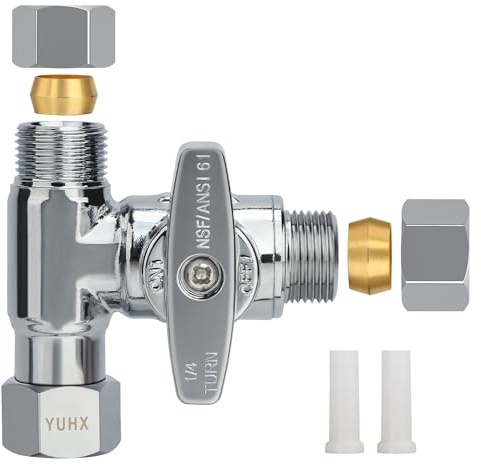 Brass Angle Stop Add-A-Tee Valve,3/8 x 3/8 x 3/8 Compression Water Splitter