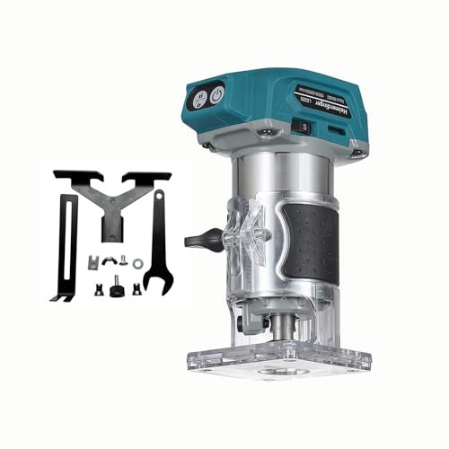 Heimerdinger Kabelloser kompakter Holzfräser, Holzbearbeitung, Trimmer, Handflächenfräse, geeignet für Makita-Akku, 5 Geschwindigkeiten für Holzschneider, nur Werkzeug