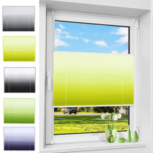 Plissee ohne Bohren Plissees Klemmfix 65 x 100 cm Sichtschutz und Sonnenschutz Blickdicht Jalousie Rollo für Fenster und Tür, mit Klemmträger für Fenster und Tür, Gelb