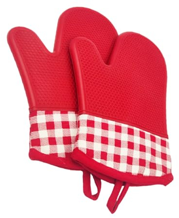 QOKLIYUI Backen Grillhandschuhe, hitzebeständig und bequem, Küchenzubehör, Backen, Grillen, Grillhandschuhe, Silikagel, Rot