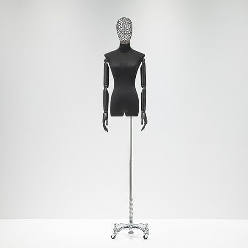 Weiblich Schaufensterpuppe, Schneiderpuppe, Metall Schneiderpuppe, Deko Mannequin, Schaufensterpuppe Torso weiblich, für Bekleidungsgeschäft Kleider,Schwarz,F