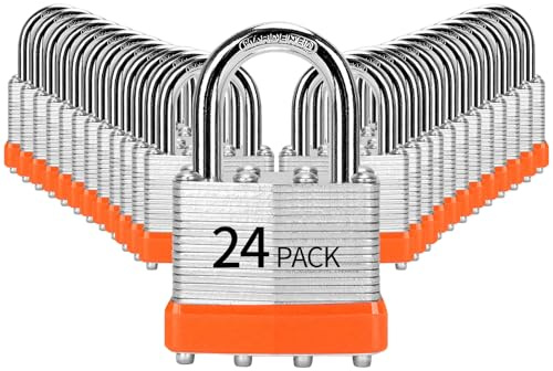 HZSY Padlocks Keyed Alike, Pack of 24, Laminated Steel Keyed Lock (1-9/16, 40mm), Padlocks with Same Key, Normal Shackle, for Toolbox, Locker & StorageUnit or More | Padlocks with Same Key, Normal-Sized Hardened Shackle, for Gate, Toolbox, Locker & Storage Units, and More