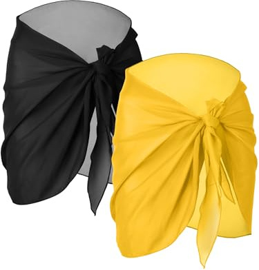 Chuangdi 2 pezzi Sarong Coverups per costume da bagno da donna copertura up gonna spiaggia avvolgere costume da bagno bikini copricostume da bagno per costumi da bagno, nero, giallo, Medium