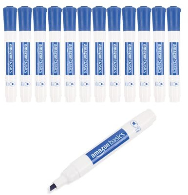 Amazon Basics Dry Erase Markers For Whiteboards, Chisel Tip, Low-Odor, Blue, Pack of 12