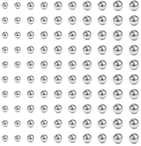 AVYRING 100 Stück Piercing Kugeln, Silber Edelstahl Ersatz Lippen Labret Rook Zungen Bauchnabel Barbell Septum Kugel Set für 16G 1,2mm Gewinde Piercing Schmuck 2,5mm 3mm 4mm 5mm 6mm Gemischt