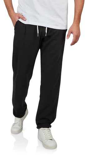 riverso RIVMarco Pantalones de lino para hombre, corte regular, pantalones de tela, pantalones largos de verano, monocolor, blanco, beige, oliva, azul, negro, S, M, L, XL, XXL, 3XL, 4XL, 5XL, Negro ,