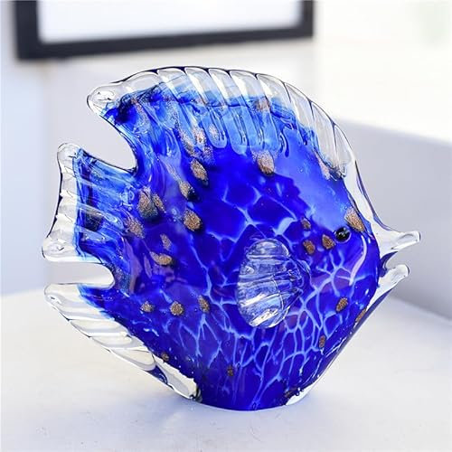 DECRZPB Glasfigur Blauer Steinbutt tropischer Fisch handgefertigt Briefbeschwerer aus geblasenem Kristallglas Glasurkunst für Tischdekoration Heimdekoration