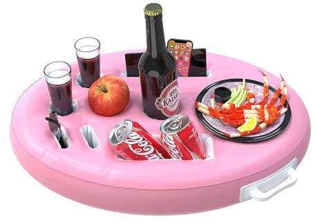 Floating Drink Holder, Inflatable 9-hole Cup Holder, Floating Tray Holder, Inflatable Pool Drink Float Tray, Swimming Pool Cup Holders, Drink Fruit Cup Holder, for Drinks Beer Wine Food Fruit ( Color