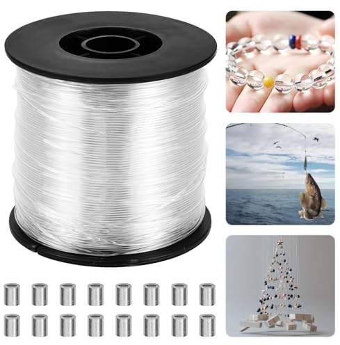 Transparent Nylonfaden, STCRERAG 200m Klarer Nylonfaden mit Aluminiumteile Durchmesser 0,8mm Nylonfaden Starker Nylondraht Unsichtbare Faden Transparenter Perlenfaden Nylonschnur für Angeln Heimwerken