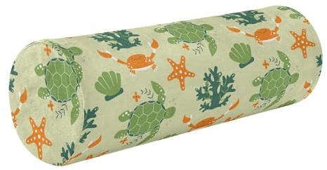 Cojín cilíndrico terapéutico con cremallera, tortugas marinas, cangrejos, conchas y corales