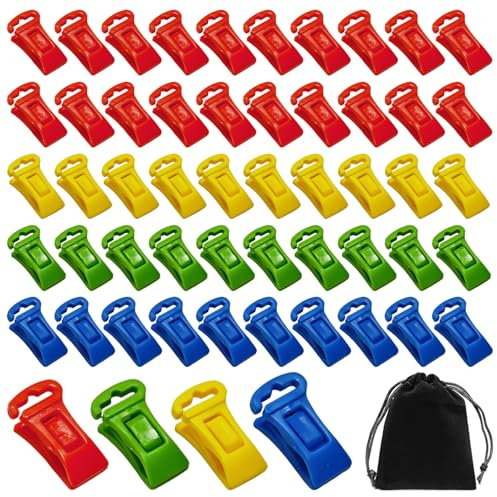DHSBGWSX Sockenclip, 50 stycken, flerfärgade, plast med krokar, bärbar, multifunktionsapplikation, inklusive förvaringsväska