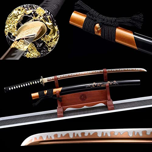 103 cm langes Japanisches Katana mit Scheide aus massivem Holz,Klinge aus Manganstahl,handgefertigtes echtes Samurai-Schwert für Kendo,Iaido,Cosplay,Ausstellung,Dekoration,Sammeln
