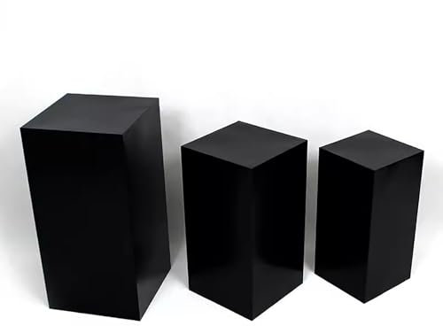 Dekosäule 45/50/60 cm Hoch Quadratische Display-Sockel, 3Stück Dessert-Tischsäulen für Torten/Blumen/Desserts/Geschenke, Hohle Hochzeit Party Dekosäule(Black)