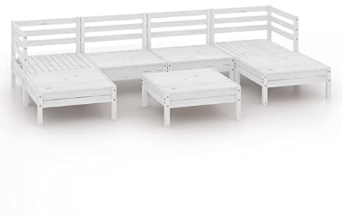 WEMYUFURN 7-TLG. Garten-Lounge-Set Weiß Massivholz Kiefer, Outdoor-Sitzgruppe, Terrassen-Lounge-Set, Garten-Couchgarnitur - Wetterbeständig, Komfortabel - für Terrasse, Garten und Balkon
