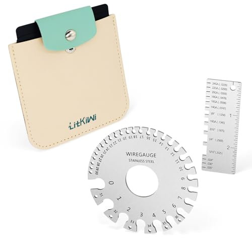 LitKiwi Wire Gauge Measuring Tool & Metal Plate Thickness Gauge Tool with Packet,Standard Stainless Steel Round Dual Sided Metal Sheets Guage,Wire Welding Material Thickness Gauge