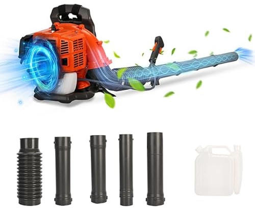 tinysiry Soplador de hojas de mochila de gasolina, soplador de hojas inalámbrico de 2 tiempos de 52 cc, soplador de nieve, ventilador de jardín a gas, motor refrigerado por aire para jardines y patios