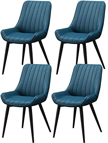 Moderne wasserdichte Esszimmerstühle, 4er-Set, Ledersessel mit Metallbeinen, für Büro, Esszimmer, Schlafzimmer oder Wohnzimmer, schwarzes Bein, blaue Farbauswahl