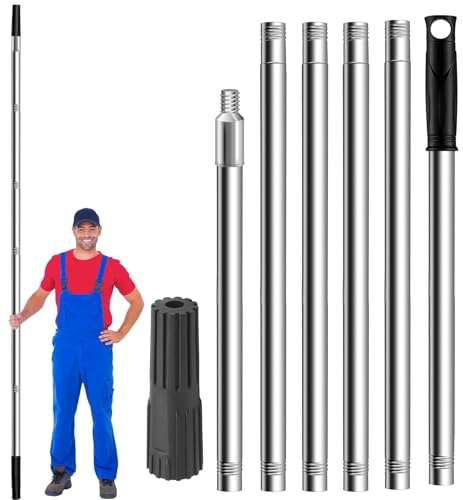 Farbroller-Verlängerungsstange, 7 Segmentierte, leichte Edelstahl-Teleskopstange, Verlängerungsstange mit konischem Adapter, ausziehbare Rollstange für Maler- und Reinigungswerkzeuge, Wischmoppgriff